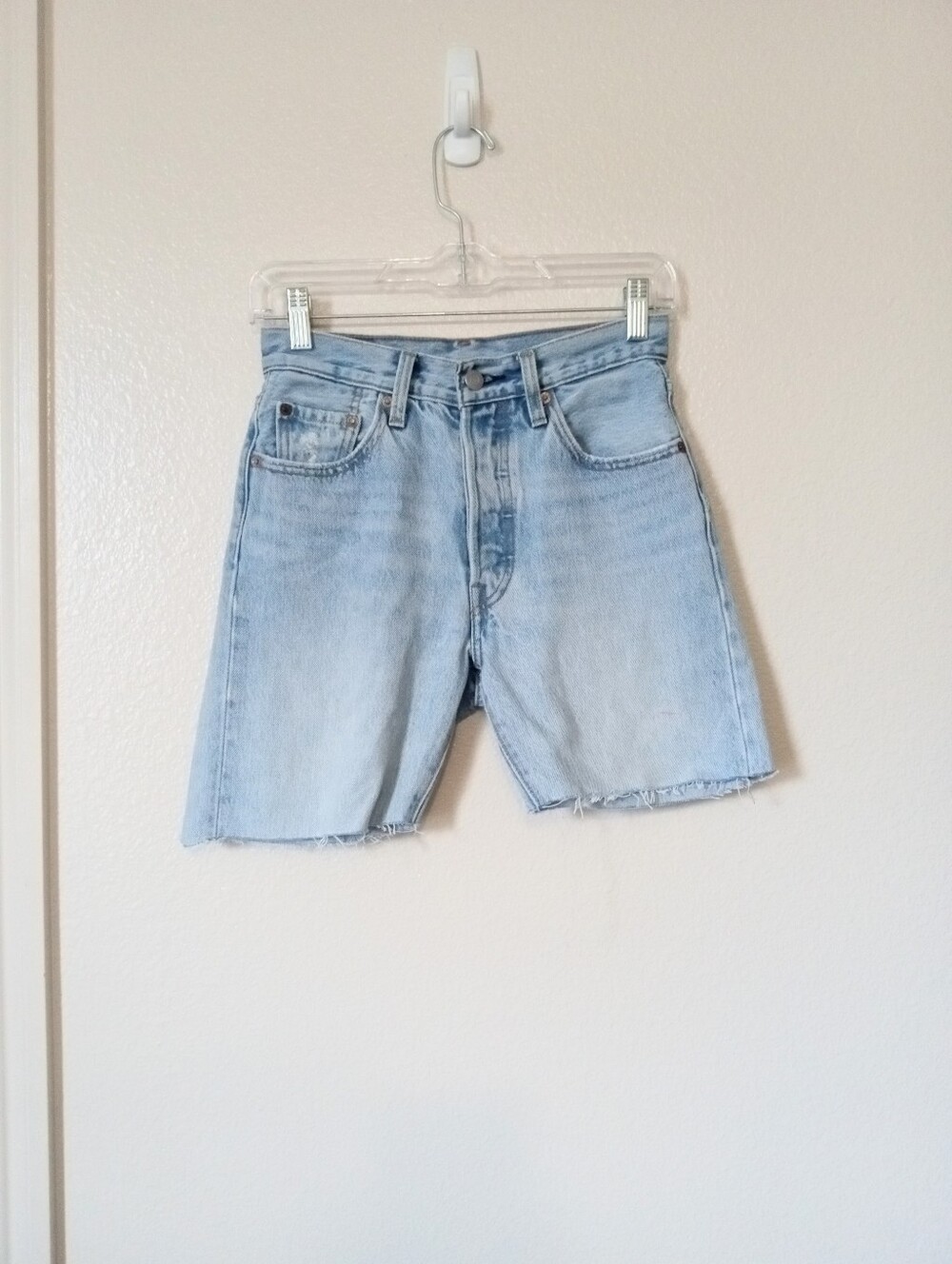 Levi's High Rise Light Wash Denim Raw Hem Women's Shorts 501